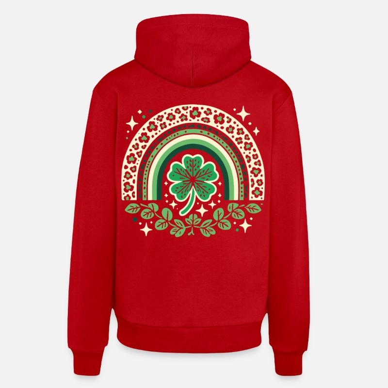 Saint-Patrick trèfle arc-en-ciel design - Sweat à capuche bio décontracté fabriqué en UE - rouge