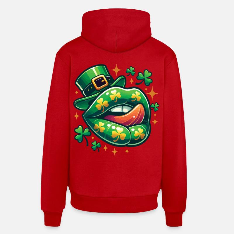Saint-Patrick Funny Clover Lips - Sweat à capuche bio décontracté fabriqué en UE - rouge