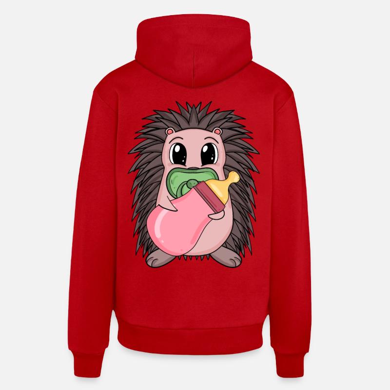 Motif de bébé hérisson - Sweat à capuche bio décontracté fabriqué en UE - rouge