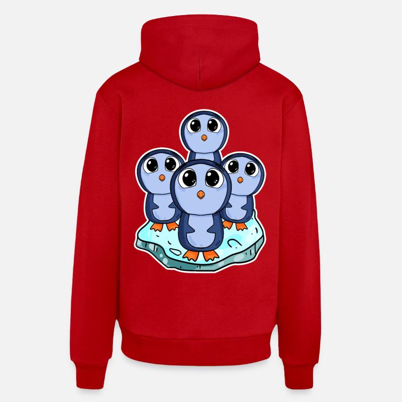 Pingouins - Sweat à capuche bio décontracté fabriqué en UE - rouge