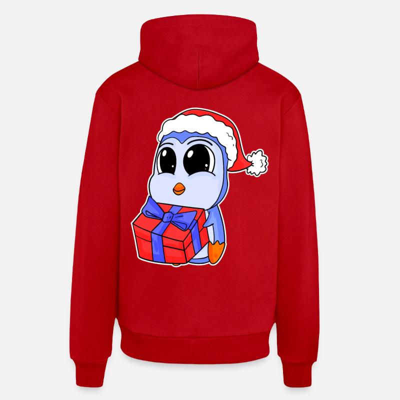 Bébé pingouin Noël - Sweat à capuche bio décontracté fabriqué en UE - rouge