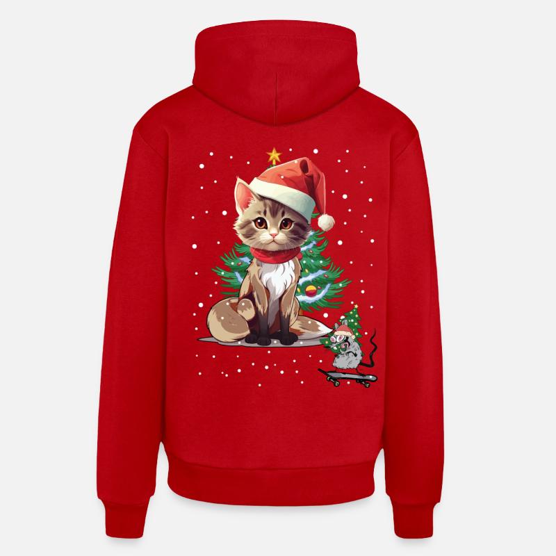Chat Souris Noël Père Noël - Sweat à capuche bio décontracté fabriqué en UE - rouge