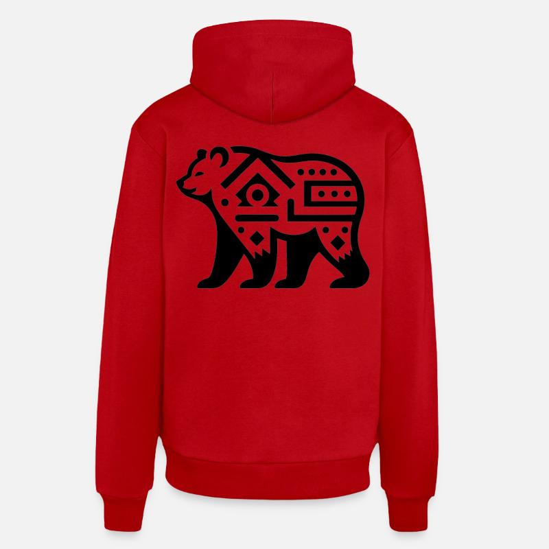 Ours du zodiaque amérindien - Sweat à capuche bio décontracté fabriqué en UE - rouge