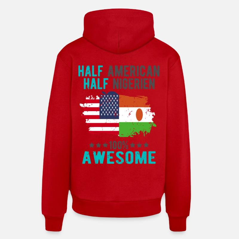 Moitié américain moitié nigérien - Sweat à capuche bio décontracté fabriqué en UE - rouge