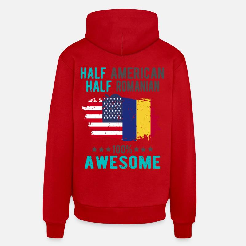 Halb Amerikaner Halb Rumäne - Organic Relaxed Hoodie Made in EU - Rot