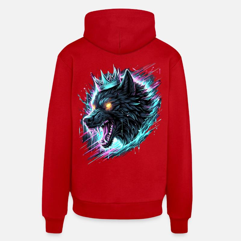 Royal Wolf Synthwave - Sweat à capuche bio décontracté fabriqué en UE - rouge