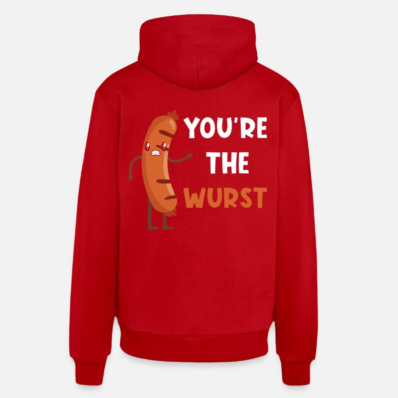 Saucisse jeu de mots drôle - Sweat à capuche bio décontracté fabriqué en UE - rouge