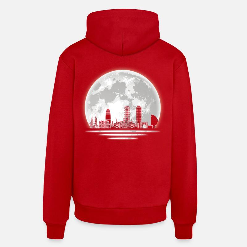 Ligne d’horizon de Barcelone - Sweat à capuche bio décontracté fabriqué en UE - rouge