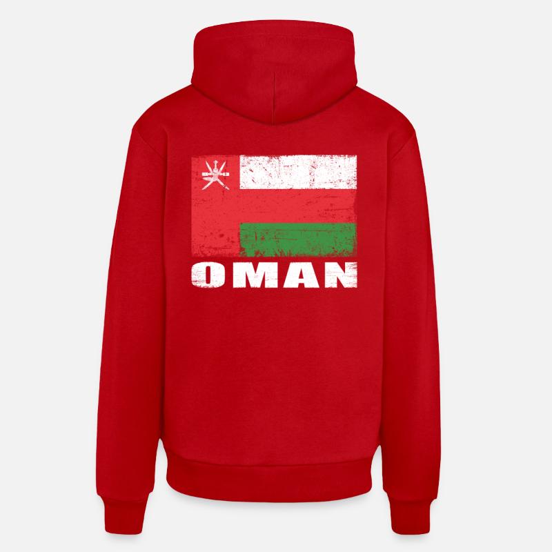 Oman Flag Grunge Oman Flag - Sweat à capuche bio décontracté fabriqué en UE - rouge