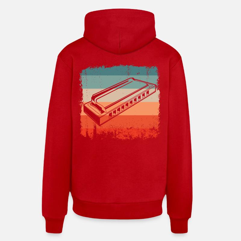 Retro Harmonica Player Silhouette - Organic Relaxed Hoodie Made in EU - red
