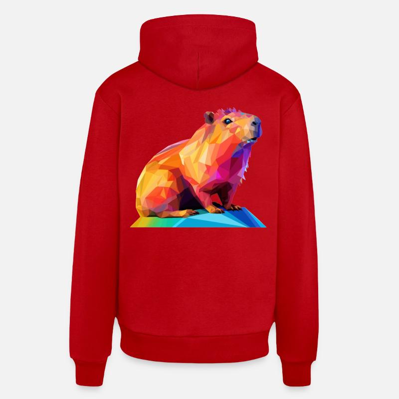 Conception de polygones bas Capybara - Sweat à capuche bio décontracté fabriqué en UE - rouge