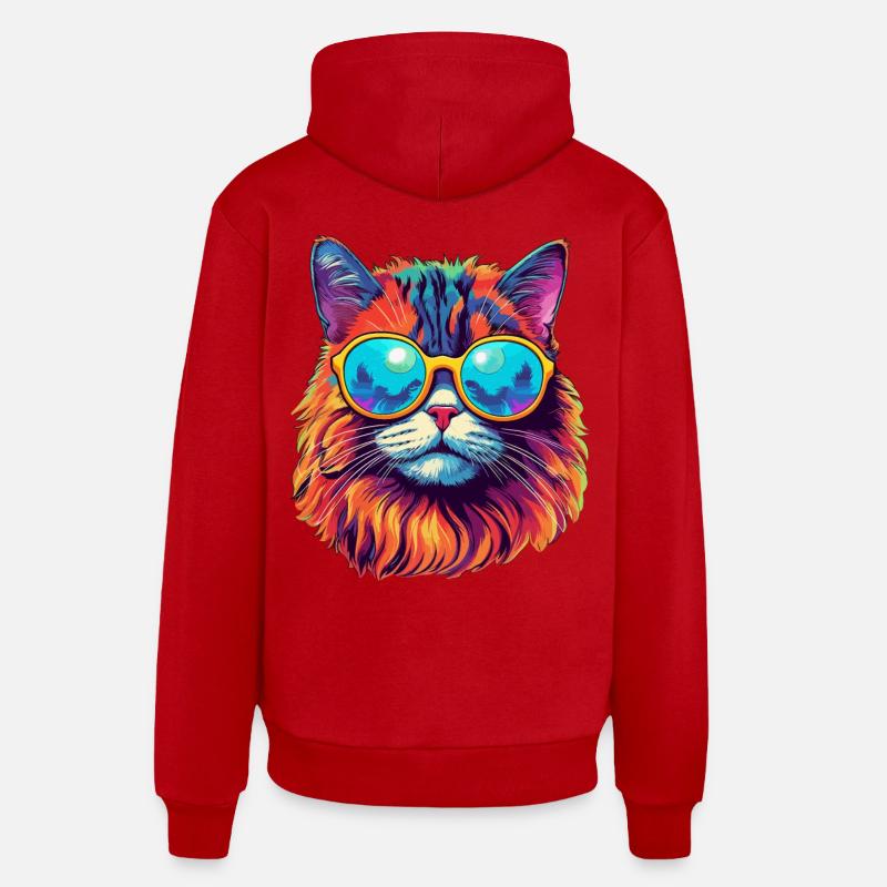 Chat Hippie 60s 70s - Sweat à capuche bio décontracté fabriqué en UE - rouge