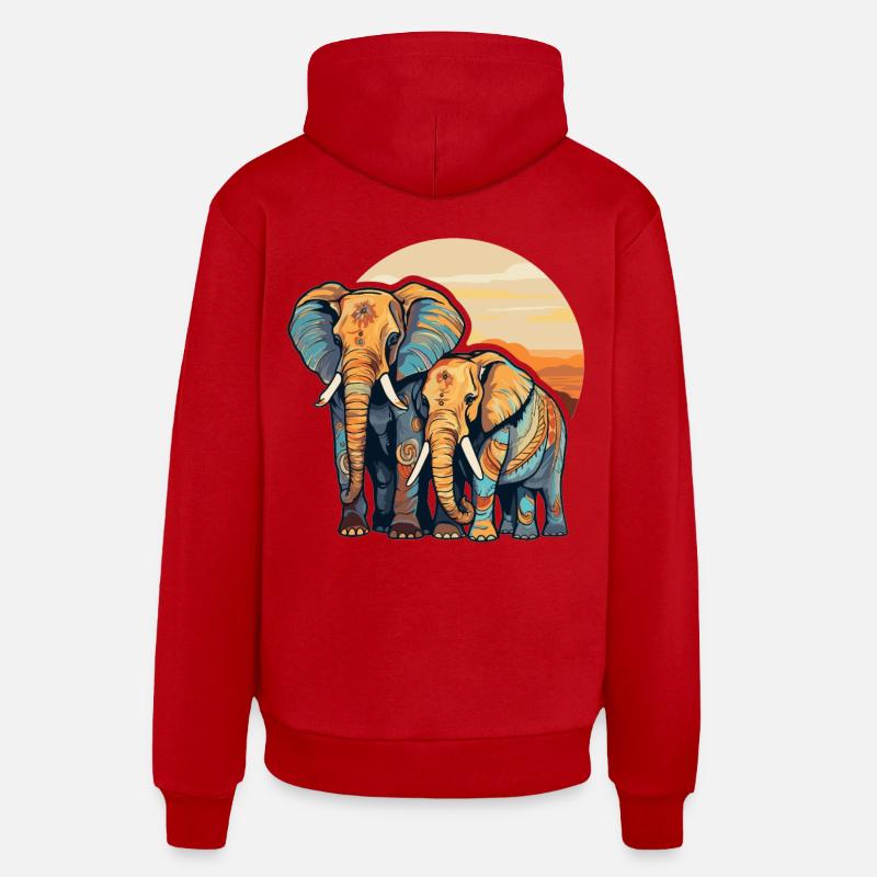 Maman éléphant et enfant - Sweat à capuche bio décontracté fabriqué en UE - rouge