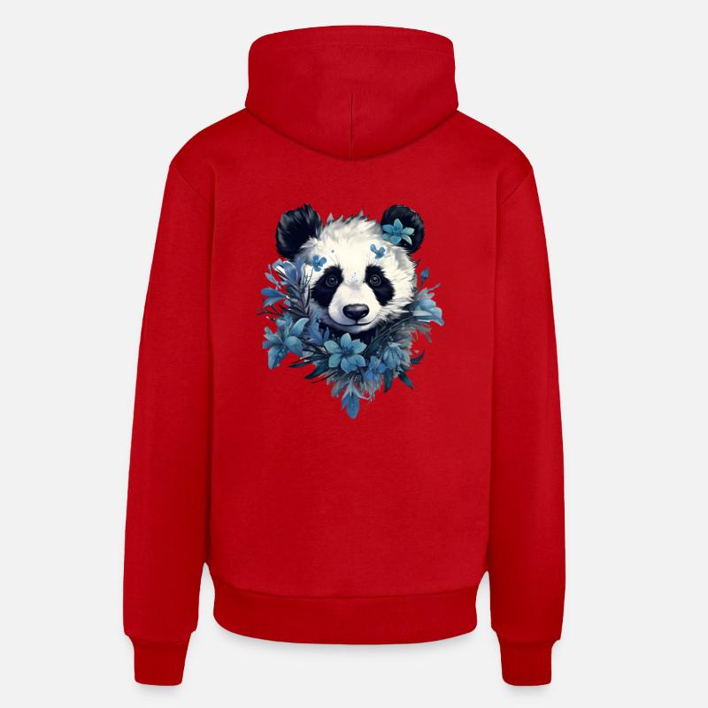 Conception de fleurs de panda - Sweat à capuche bio décontracté fabriqué en UE - rouge