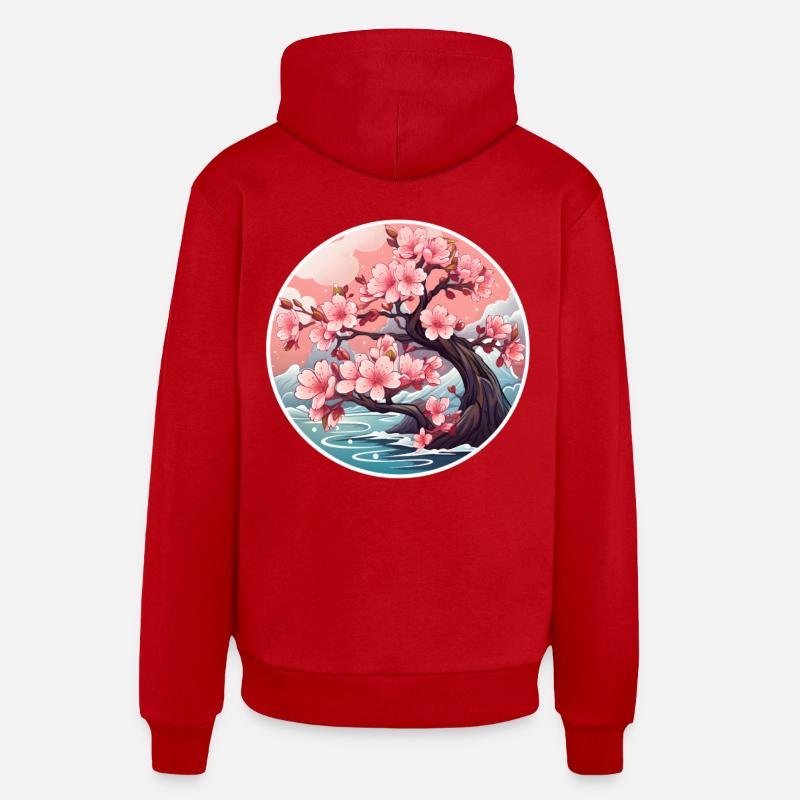 Cerisier en fleurs - Sweat à capuche bio décontracté fabriqué en UE - rouge