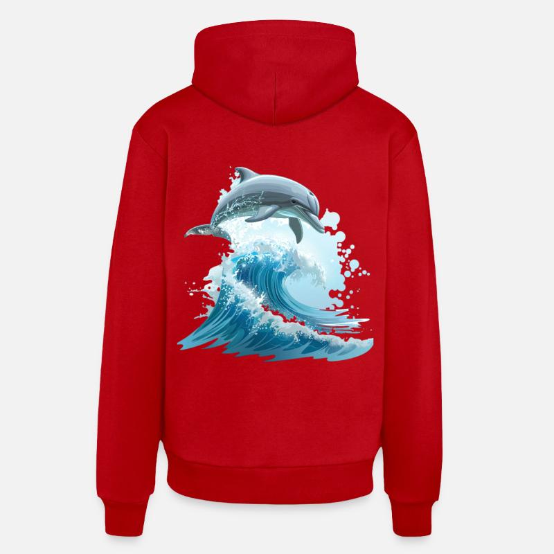 Dauphin Océan Saut Mer - Sweat à capuche bio décontracté fabriqué en UE - rouge