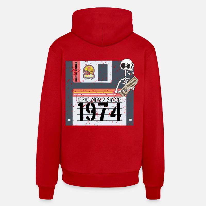 Nerd Anniversaire 1974 - Sweat à capuche bio décontracté fabriqué en UE - rouge