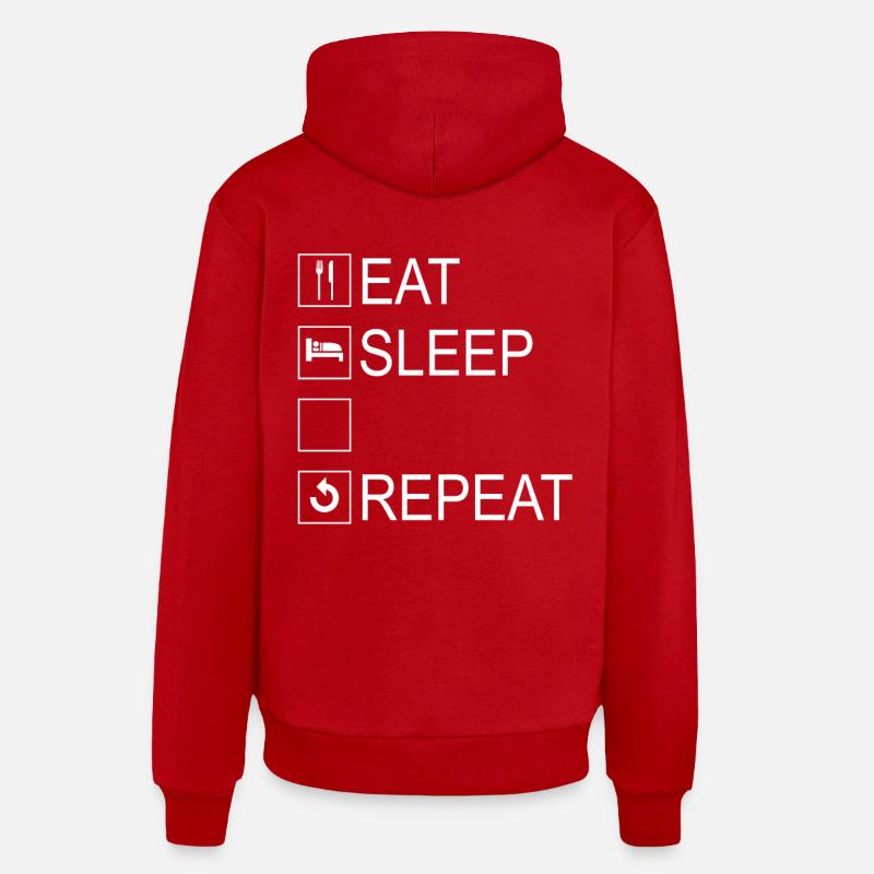 Modèle Eat Sleep Repeat - Sweat à capuche bio décontracté fabriqué en UE - rouge