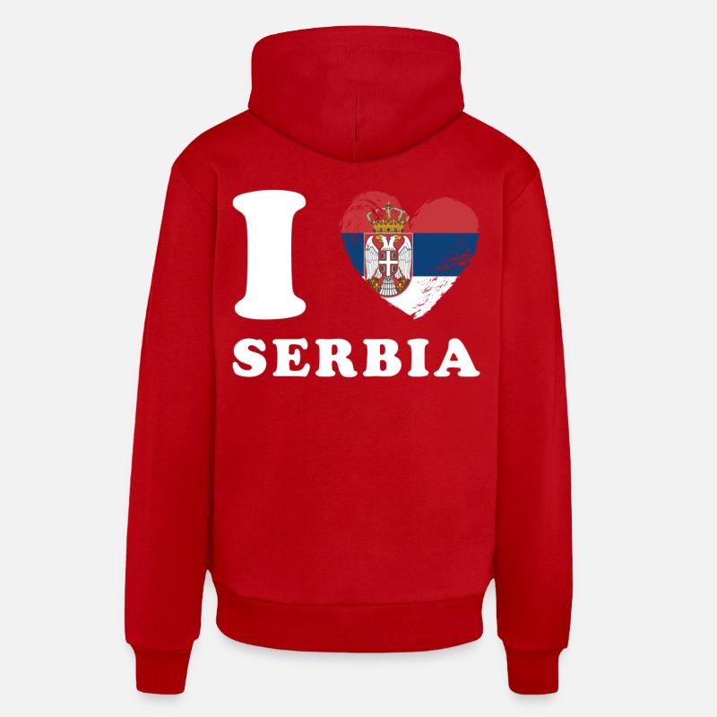 J’aime la Serbie - Sweat à capuche bio décontracté fabriqué en UE - rouge
