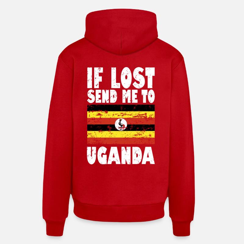 Drapeau de l’Ouganda - Sweat à capuche bio décontracté fabriqué en UE - rouge