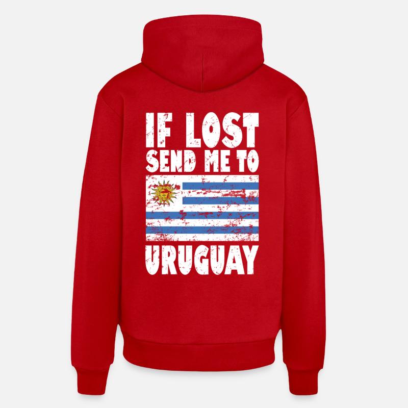 Drapeau de l’Uruguay - Sweat à capuche bio décontracté fabriqué en UE - rouge