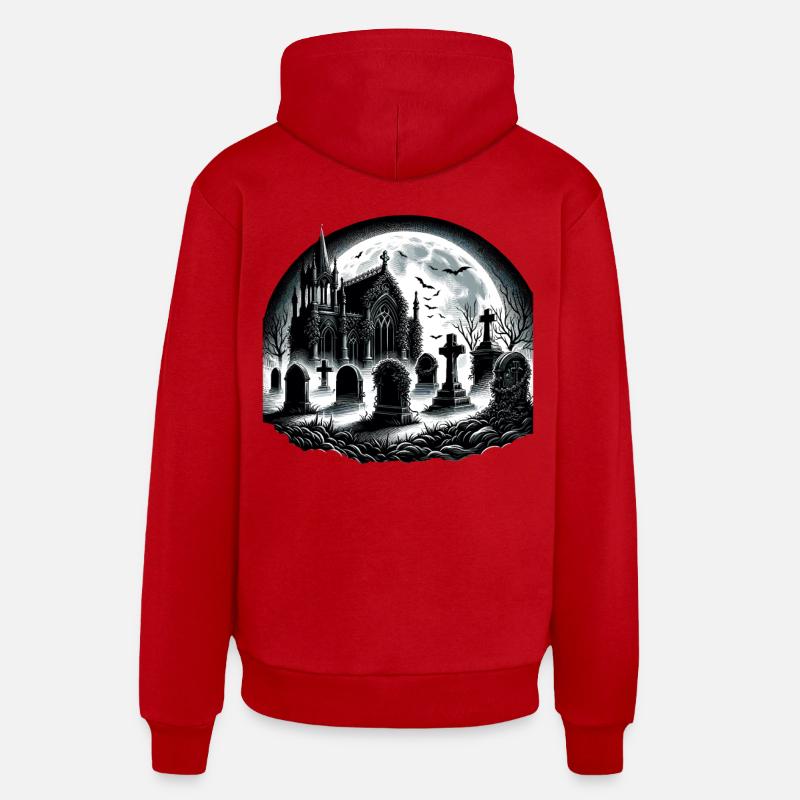 Moonlit Gothic Graveyard: Eerie Night Scene Organic Relaxed Hoodie Made in EU