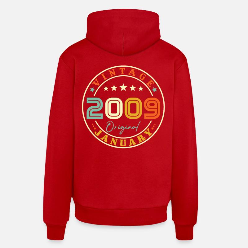 Né en janvier 2009 - Sweat à capuche bio décontracté fabriqué en UE - rouge