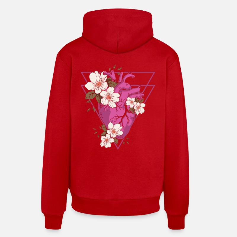 Fleurs gothiques - Sweat à capuche bio décontracté fabriqué en UE - rouge
