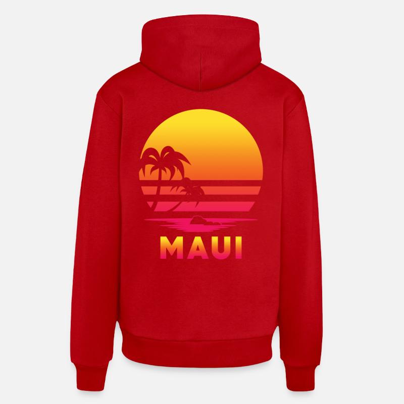 Plage rétro de Maui - Sweat à capuche bio décontracté fabriqué en UE - rouge