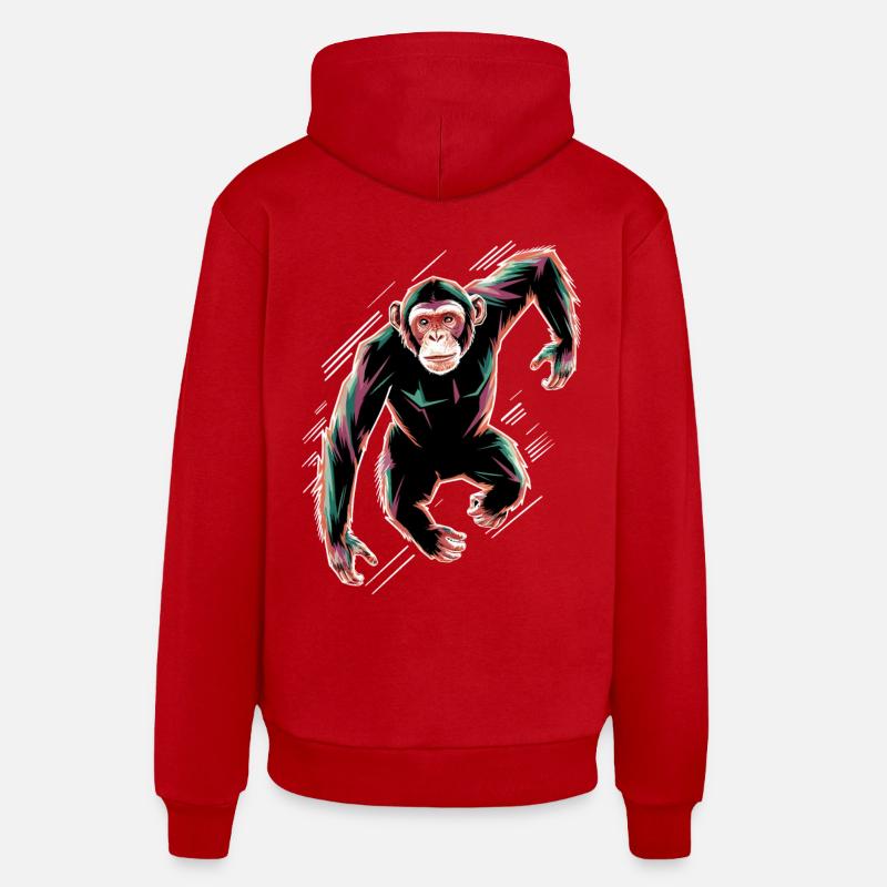 Motif de chimpanzé dynamique - Sweat à capuche bio décontracté fabriqué en UE - rouge