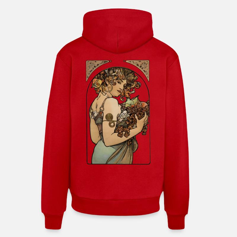 Alfons Mucha - Le Fruit - Sweat à capuche bio décontracté fabriqué en UE - rouge
