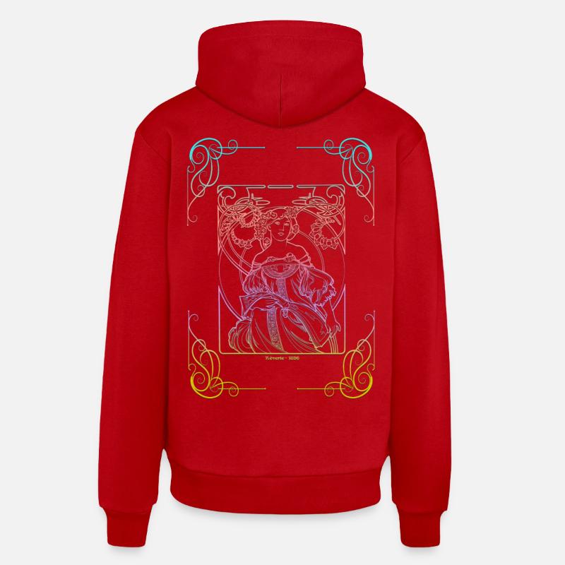 Alfons Mucha - Sweat à capuche bio décontracté fabriqué en UE - rouge