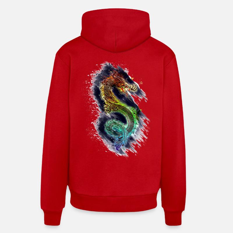 Drache Dragon - Sweat à capuche bio décontracté fabriqué en UE - rouge