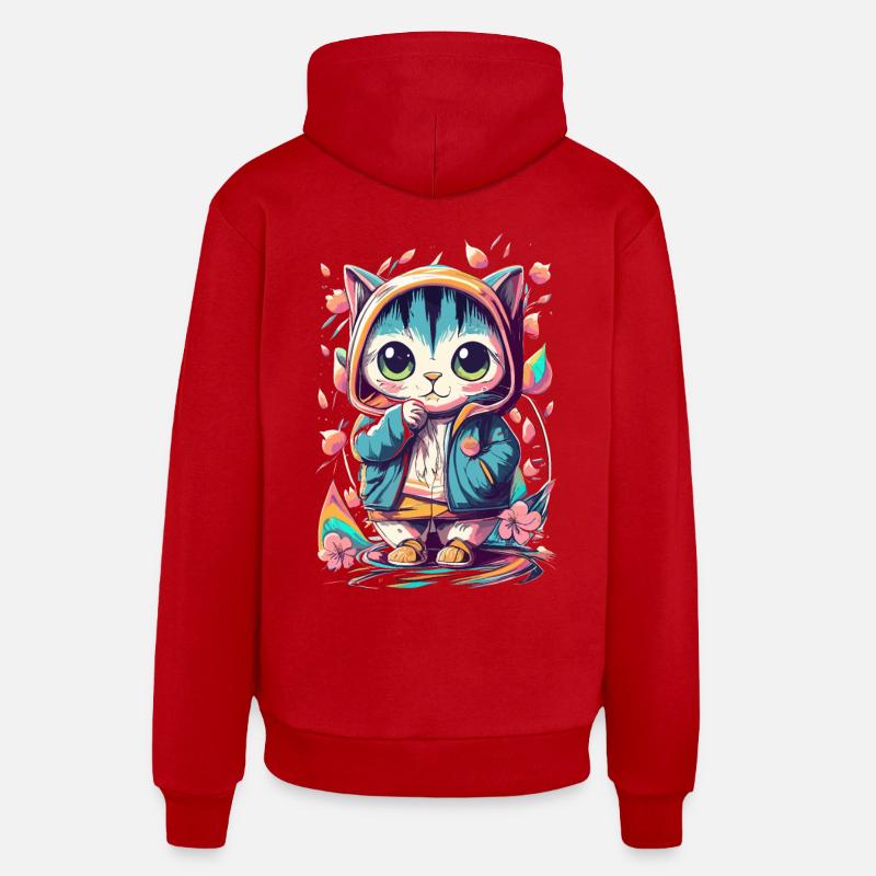 chaton kawaii mignon japon - Sweat à capuche bio décontracté fabriqué en UE - rouge