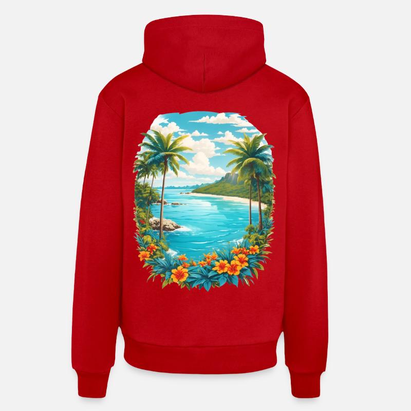 Île des Caraïbes - Sweat à capuche bio décontracté fabriqué en UE - rouge