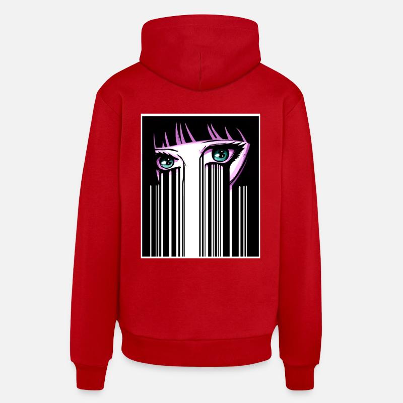 Anime Eyes Japon Code-barres - Sweat à capuche bio décontracté fabriqué en UE - rouge