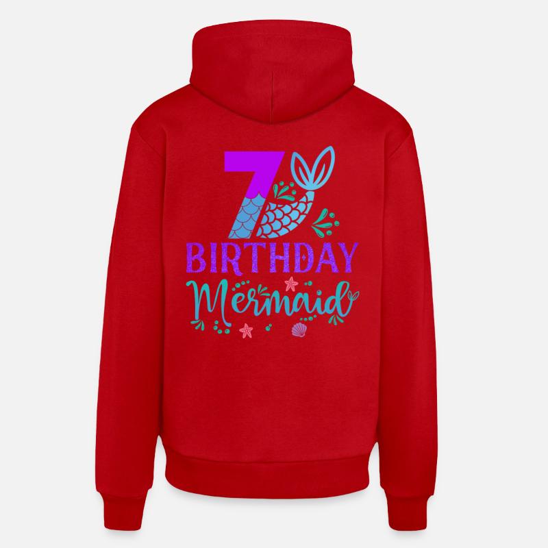 7ème anniversaire Sirène - Sweat à capuche bio décontracté fabriqué en UE - rouge
