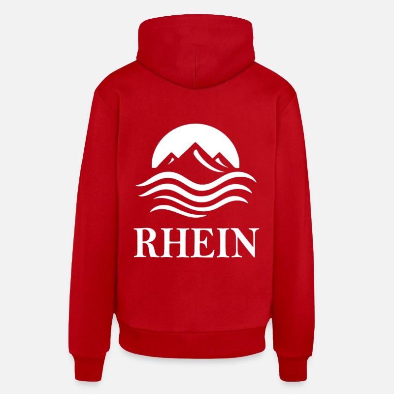 Rhin – Conception fluviale majestueuse - Sweat à capuche bio décontracté fabriqué en UE - rouge
