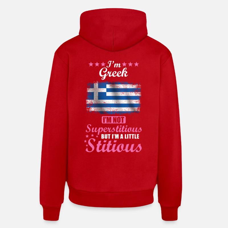 Femme grecque Superstitieuse Stitious - Sweat à capuche bio décontracté fabriqué en UE - rouge