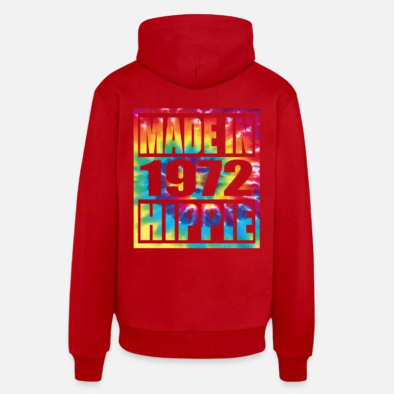 Anniversaire hippie 1972 - Sweat à capuche bio décontracté fabriqué en UE - rouge