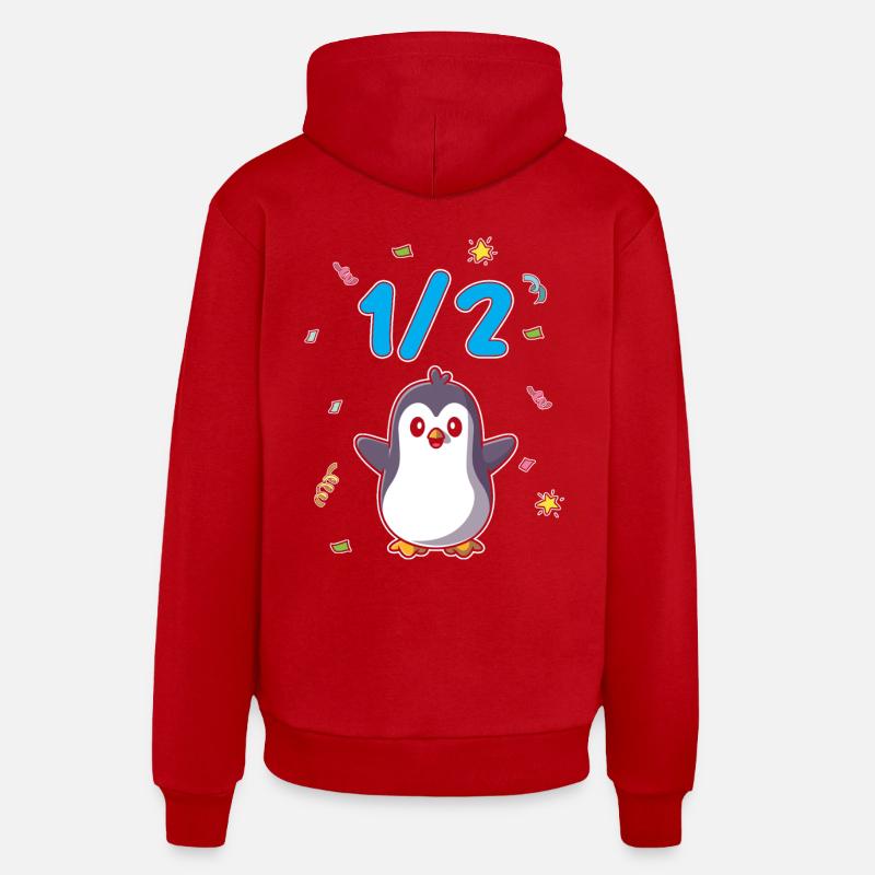Demi-année 6 mois Anniversaire Pingouin - Sweat à capuche bio décontracté fabriqué en UE - rouge