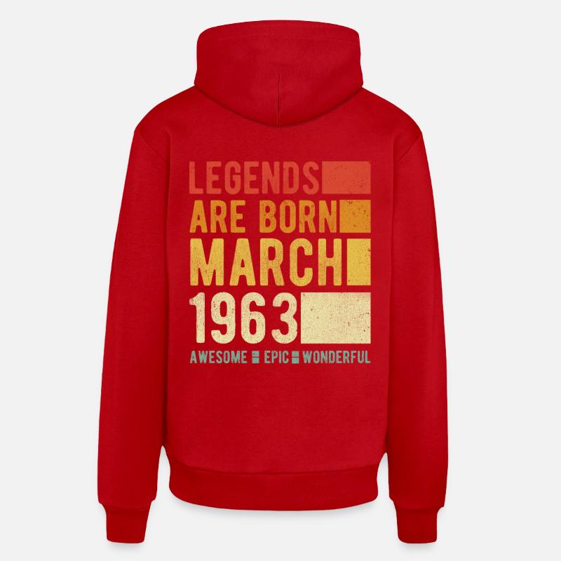 Anniversaire Mars 1963 - Sweat à capuche bio décontracté fabriqué en UE - rouge