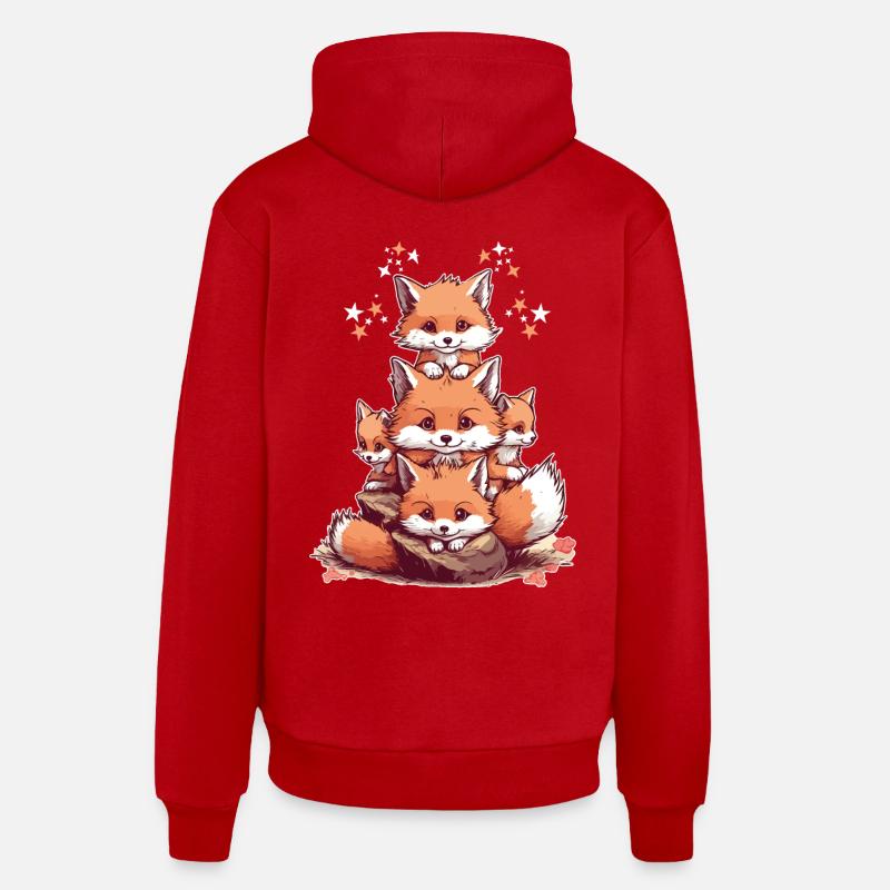Renard mignons - Sweat à capuche bio décontracté fabriqué en UE - rouge