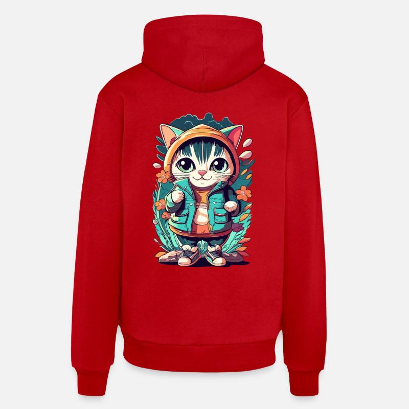 chaton kawaii mignon japon - Sweat à capuche bio décontracté fabriqué en UE - rouge
