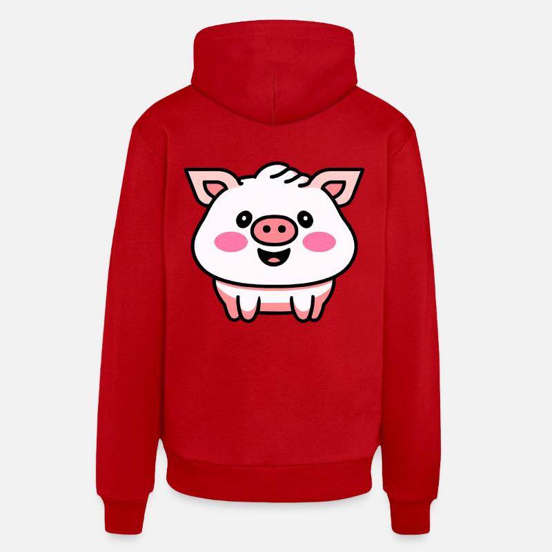 Mignon cochon qui rit Kawaii - Sweat à capuche bio décontracté fabriqué en UE - rouge