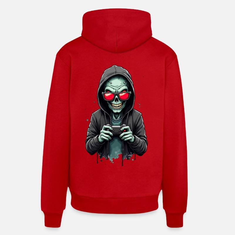 Joueur effrayant avec crâne - Sweat à capuche bio décontracté fabriqué en UE - rouge