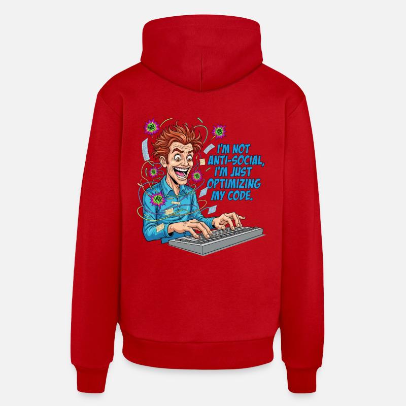 Code Optimizer: Anti-social? Just coding! - Organic Relaxed Hoodie Made in EU - red