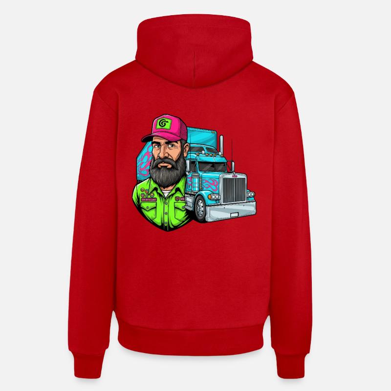 Route difficile, gars cool : votre design de camionneur ! - Sweat à capuche bio décontracté fabriqué en UE - rouge