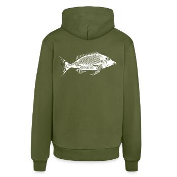 Vintage Fish HerringBone Bony Fish Skeleton - Organic Relaxed Hoodie Made in EU - MOSS GREEN - Back
