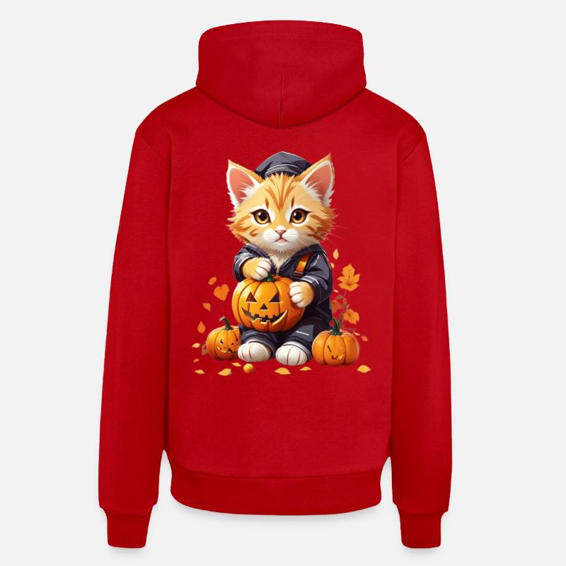 Chat mignon avec citrouille - Sweat à capuche bio décontracté fabriqué en UE - rouge
